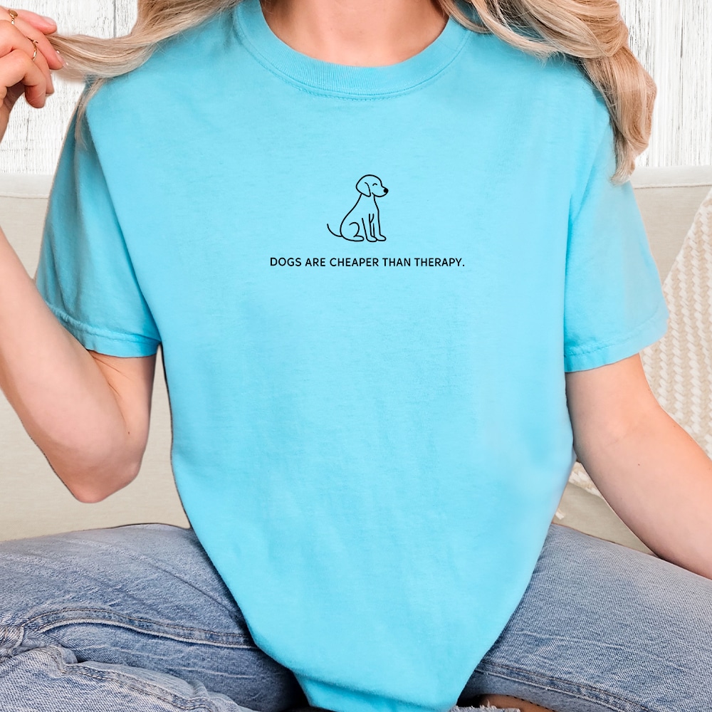 Comfort Colors Dogs Are Cheaper Than Therapy Vintage Washed Tee - Lagoon Blue