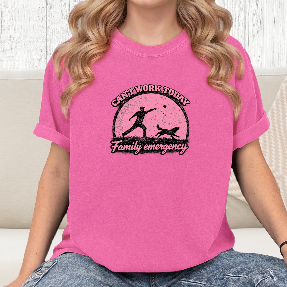 Comfort Colors Can’t Work Today Family Emergency Vintage Washed Tee - Crunchberry