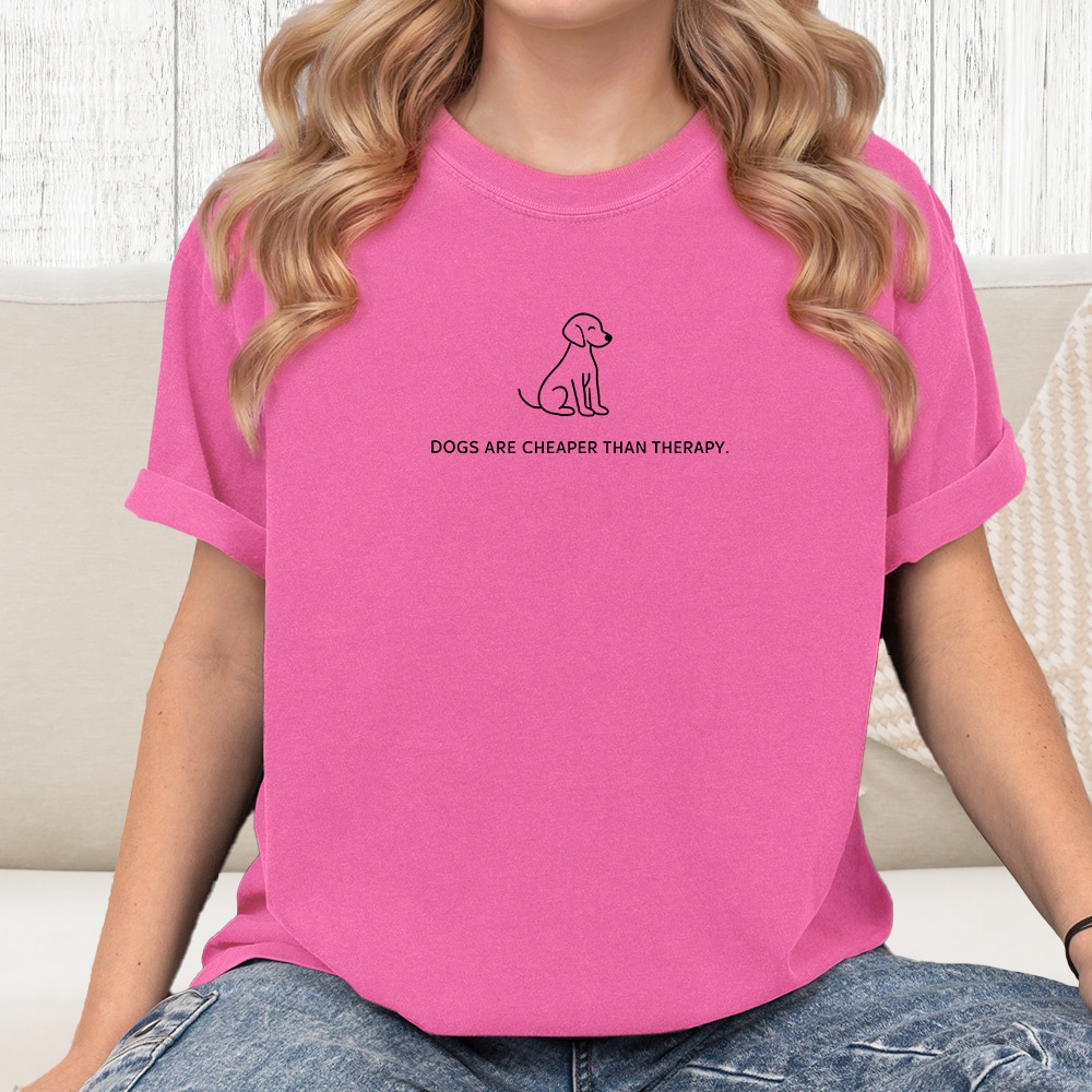 Comfort Colors Dogs Are Cheaper Than Therapy Vintage Washed Tee - Crunchberry