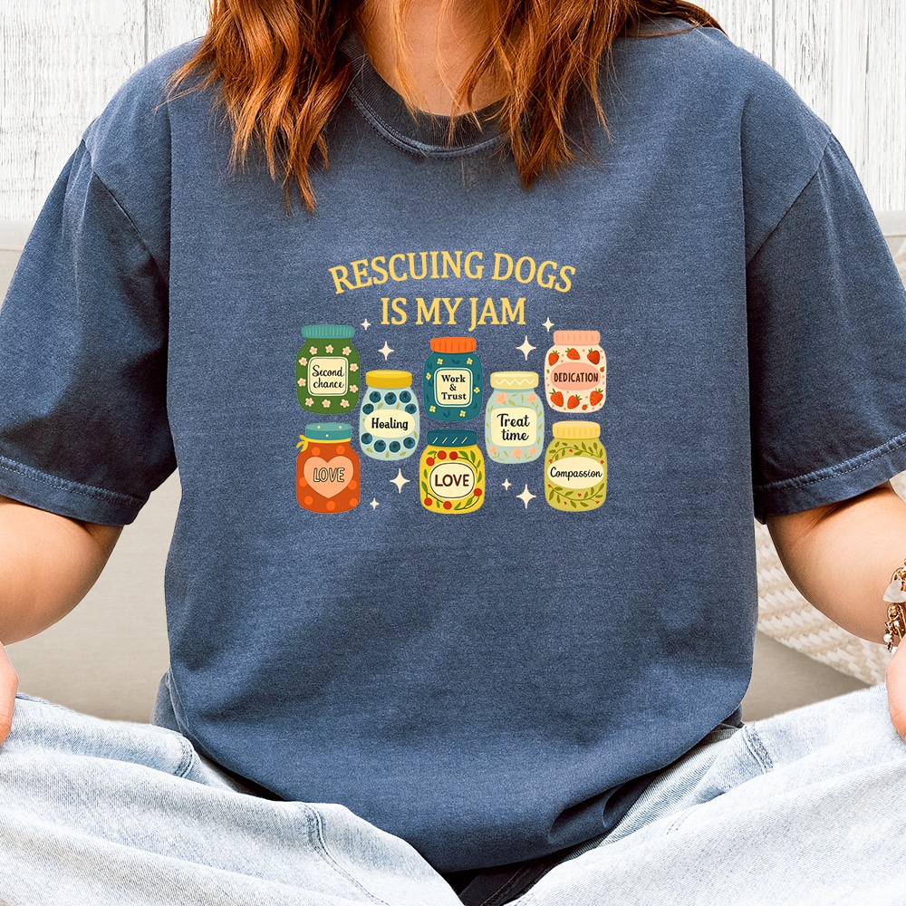 Comfort Colors Rescuing Dogs Is My Jam Vintage Washed Tee - Denim