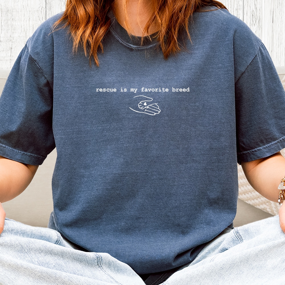 Comfort Colors Rescue Is My Favorite Breed Vintage Washed Tee - Denim