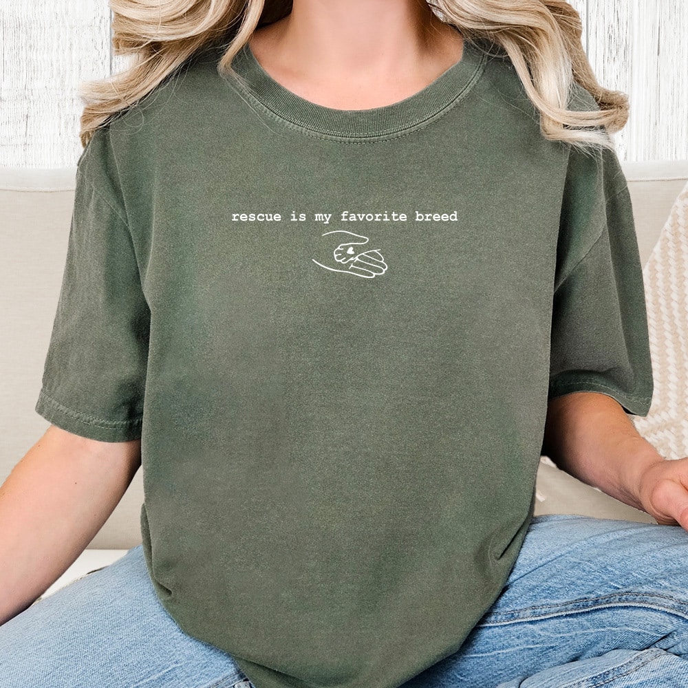 Comfort Colors Rescue Is My Favorite Breed Vintage Washed Tee - Moss