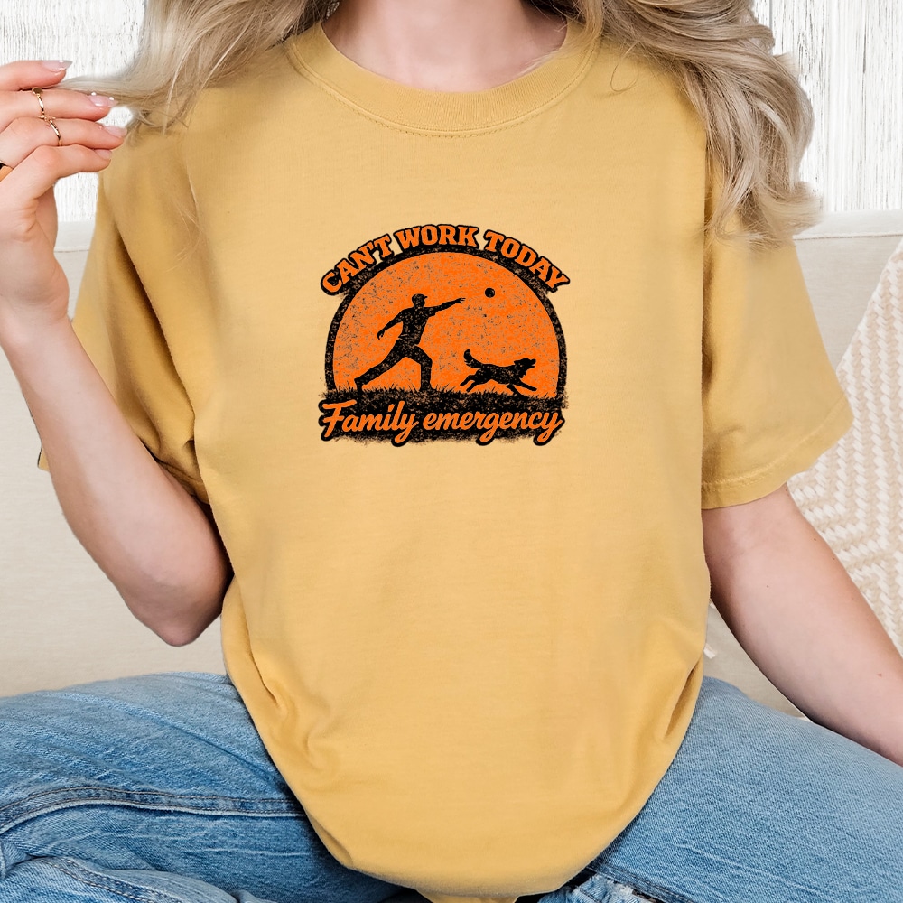 Comfort Colors Can’t Work Today Family Emergency Vintage Washed Tee - Mustard