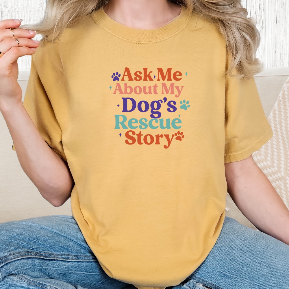Comfort Colors Ask Me About My Dog’s Rescue Story Vintage Washed Tee - Mustard
