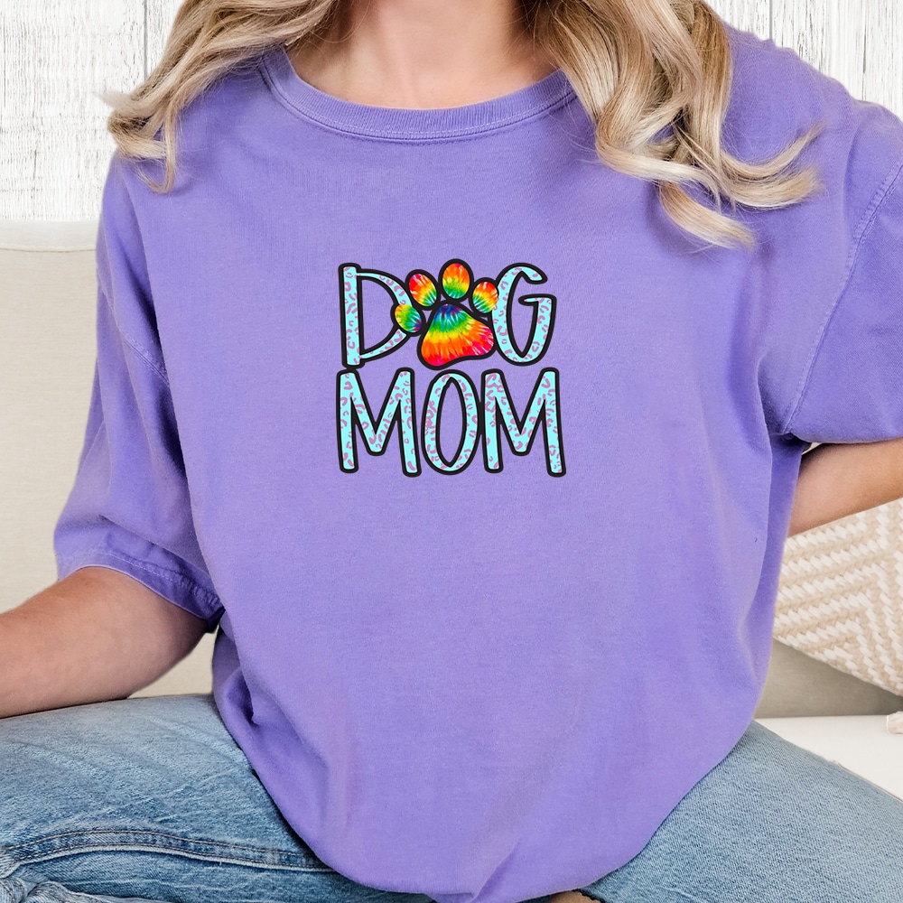 Comfort Colors Groovy Dog Mom Vintage Washed Tee - Violet