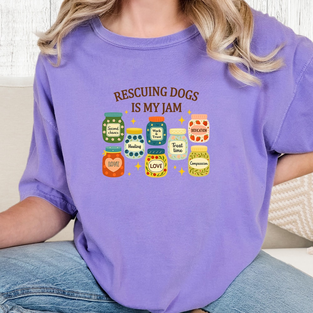 Comfort Colors Rescuing Dogs Is My Jam Vintage Washed Tee - Violet