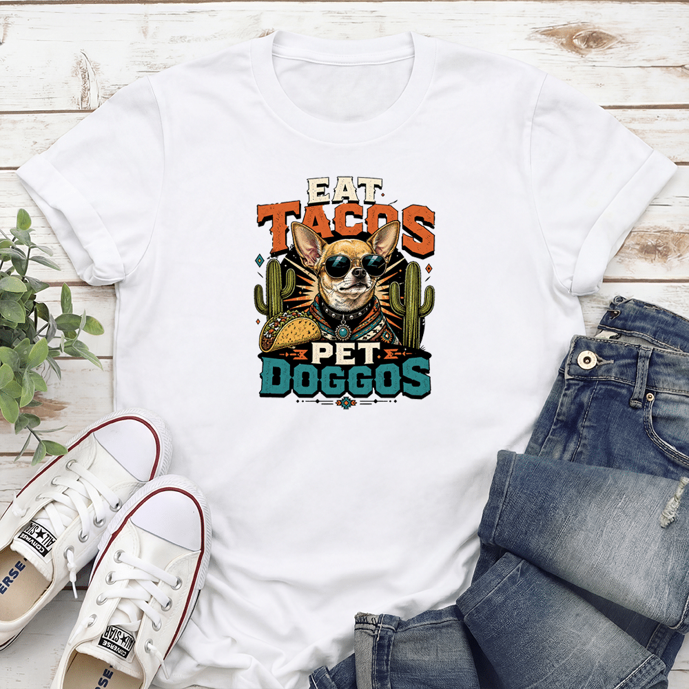 Eat Tacos Pet Doggos Standard Tee White