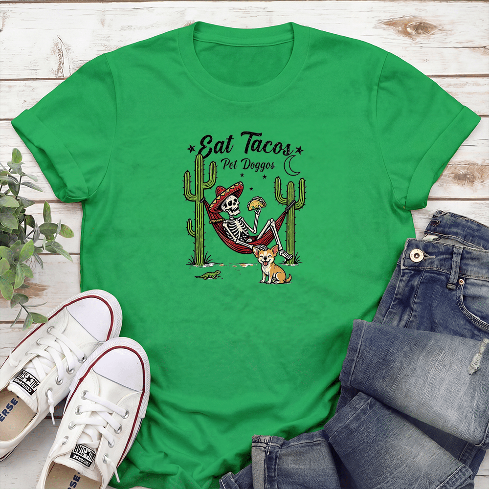 Eat Tacos Pet Doggos Skeleton Standard Tee Green