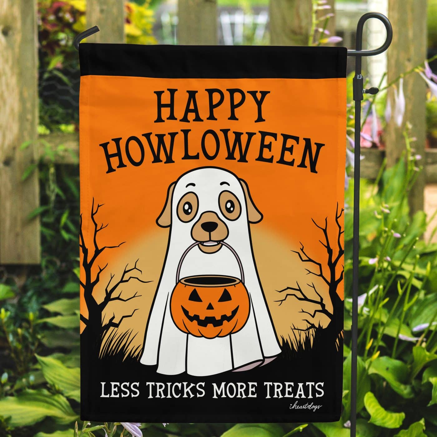 Happy Howloween Ghost Garden Flag - Outdoor Yard Decor- Helps Feed Hungry Shelter Dogs in Need