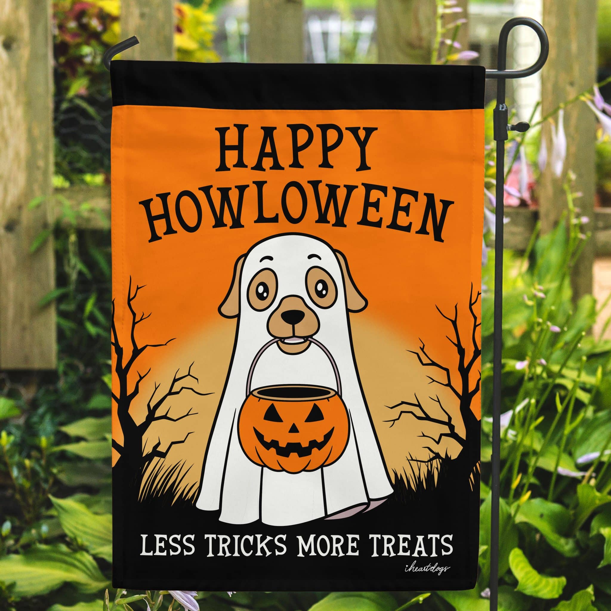 Happy Howloween Ghost Garden Flag - Outdoor Yard Decor- Helps Feed Hungry Shelter Dogs in Need