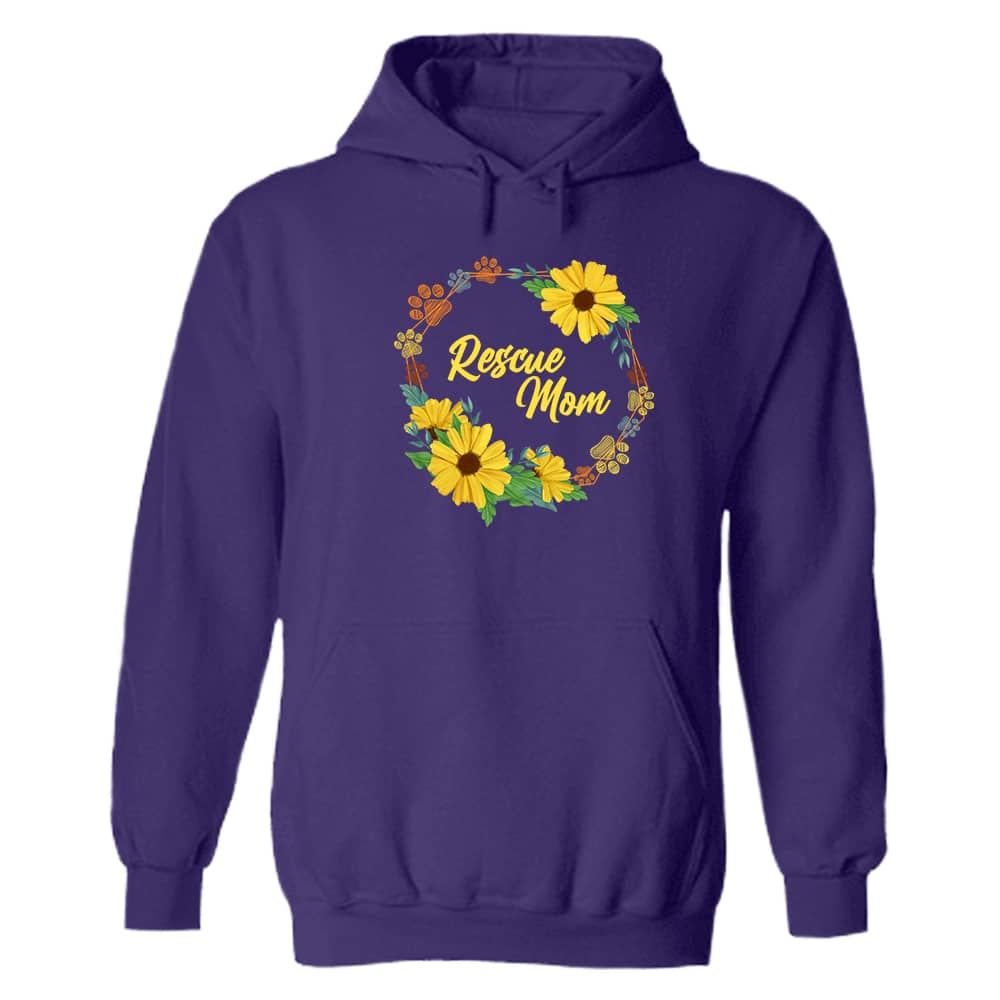 Rescue Mom Flower Wreath Hoodie Purple