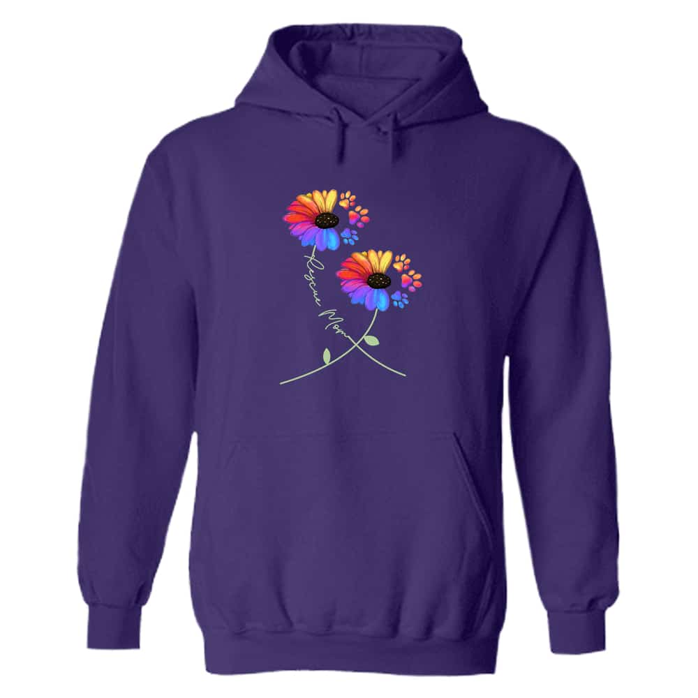 Rescue Mom Flowers Hoodie Purple