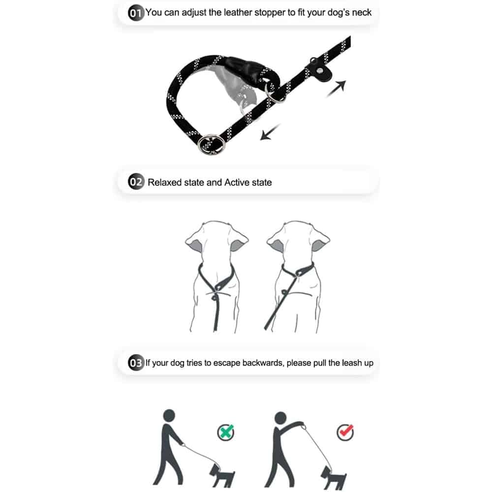 Heavy Duty Slip Lead Dog Leash - 6.5 ft , Strong Reflective Rope with Padded Neoprene Handle - Image 5