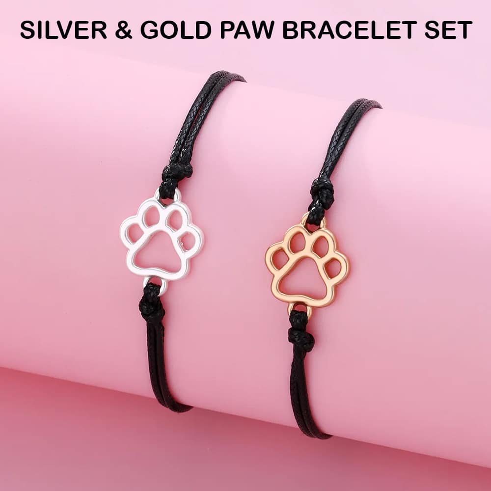 Best Friends Paw Bracelet Set – Matching Silver & Gold Dog Lover Bracelets