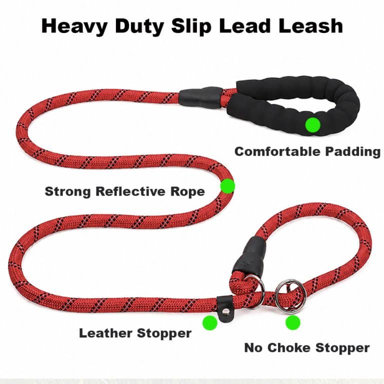 Heavy Duty Slip Lead Dog Leash - 6.5 ft , Strong Reflective Rope with Padded Neoprene Handle