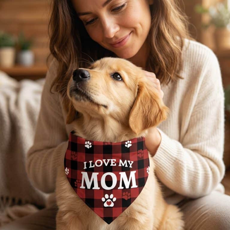 I Love My Mom Buffalo Plaid Dog Bandana (M, L) - Helps Feed Shelter Dogs In Need
