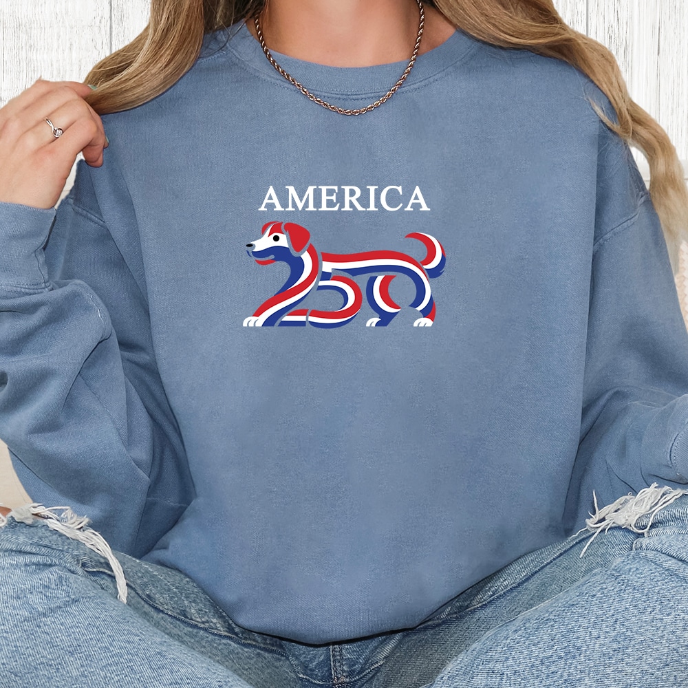 Comfort Colors American Flag Dog Silhouette Premium  Sweatshirt - Blue Jean