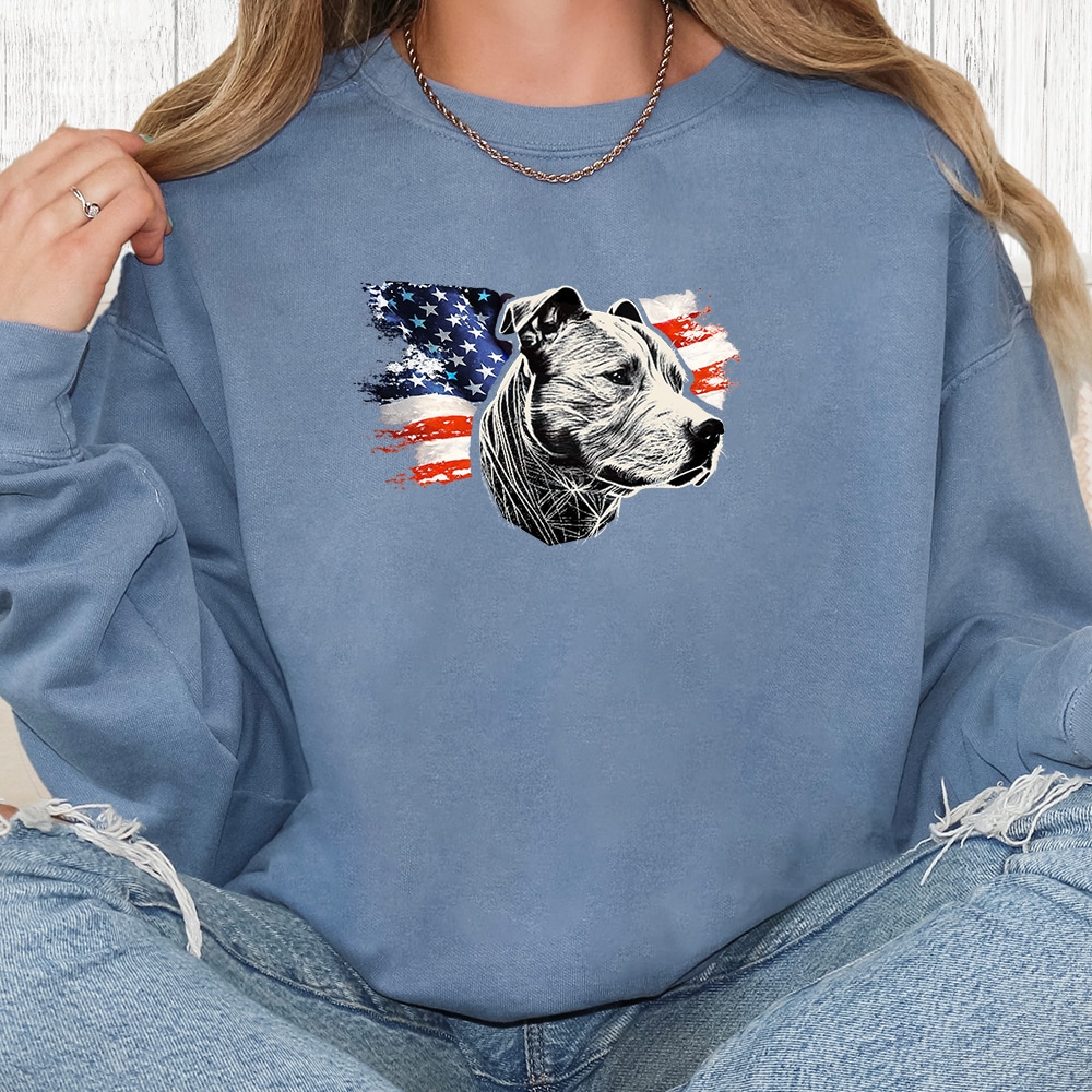 Comfort Colors American Flag Pit Bull Premium  Sweatshirt - Blue Jean