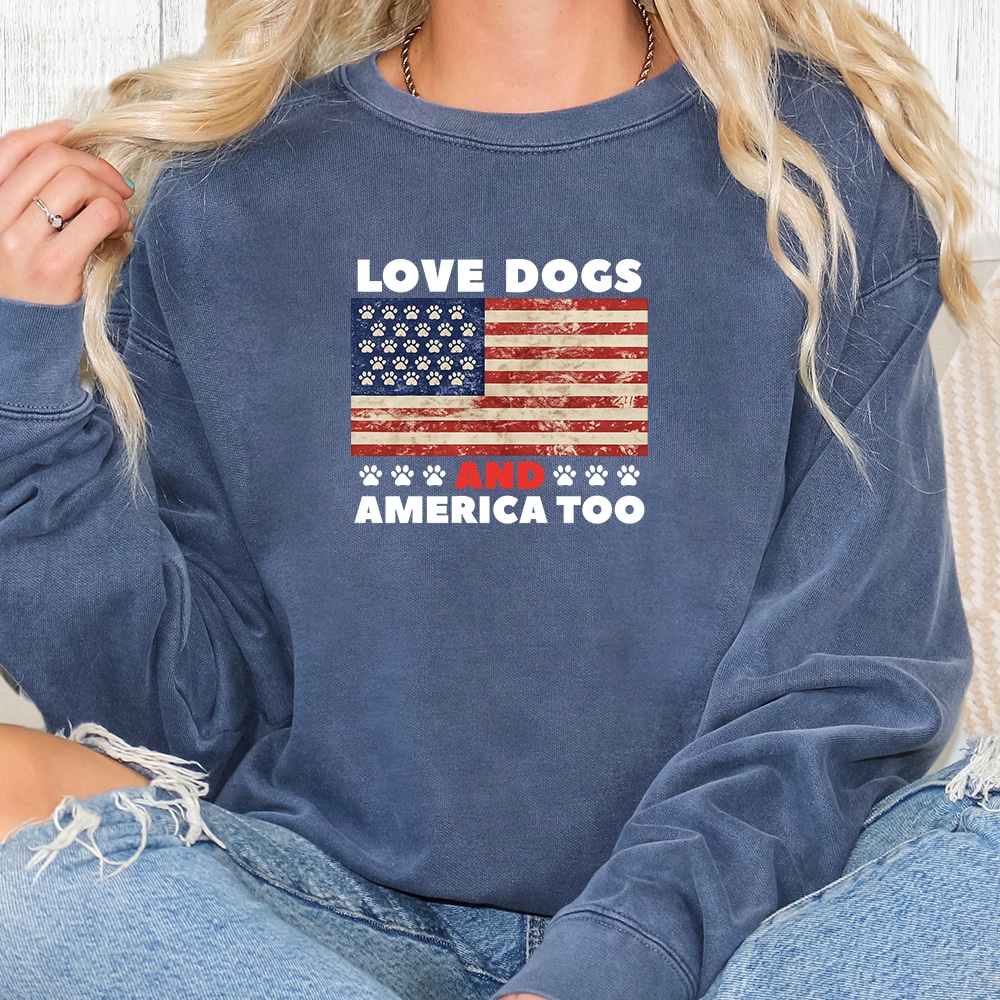 Comfort Colors Love Dogs And America Too Premium  Sweatshirt - Denim