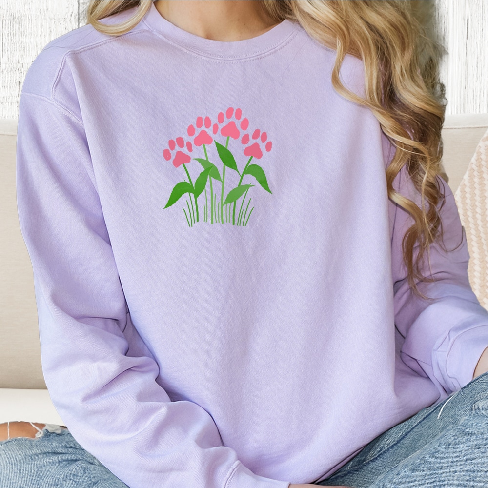 Comfort Colors Paws In Bloom Premium  Sweatshirt - Orchid