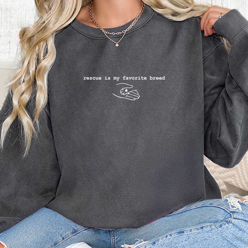 Comfort Colors Rescue Is My Favorite Breed Premium  Sweatshirt - Pepper