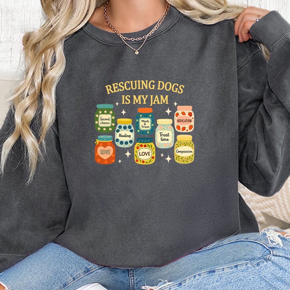 Comfort Colors Rescuing Dogs Is My Jam Premium  Sweatshirt - Pepper