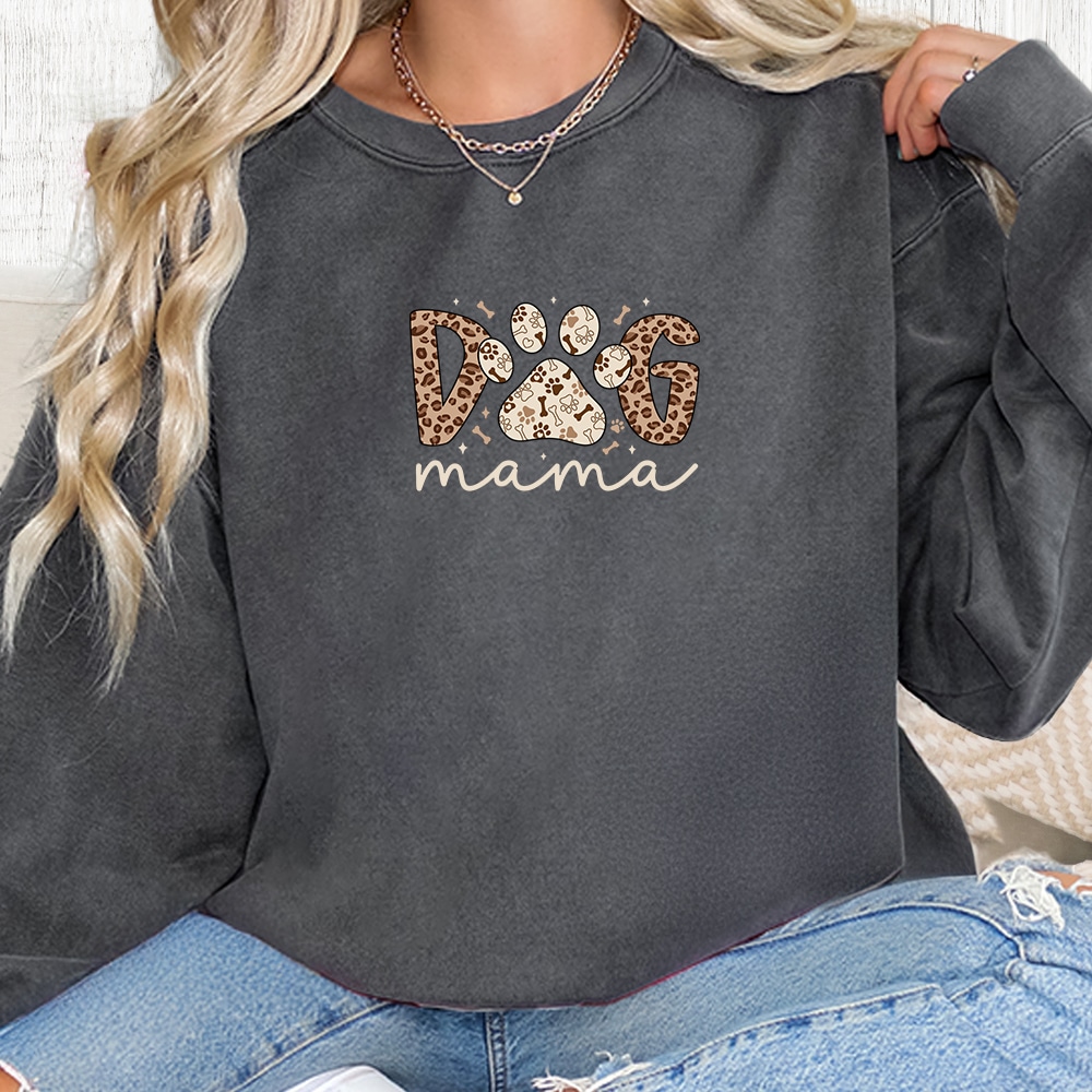 Comfort Colors Leopard Dog Mama Premium  Sweatshirt - Pepper