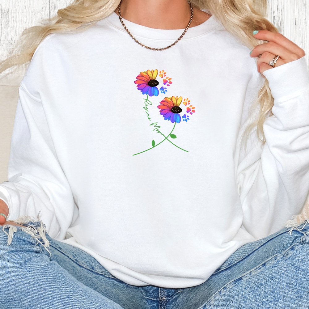 Comfort Colors Rescue Mom Flowers Premium  Sweatshirt - White