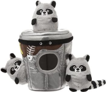 Frisco Trash Can & Raccoons Hide & Seek Puzzle Plush Squeaky Dog Toy