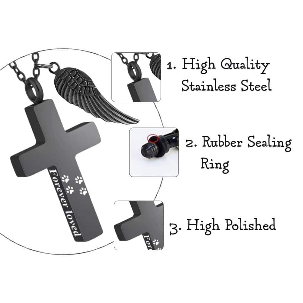Forever Loved Pawprint Memorial Cross Urn Necklace - Silver - Image 3