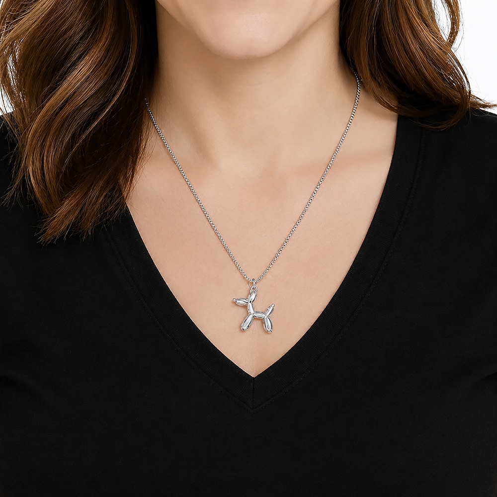 Playful Balloon Dog Necklace - Silver - Image 2