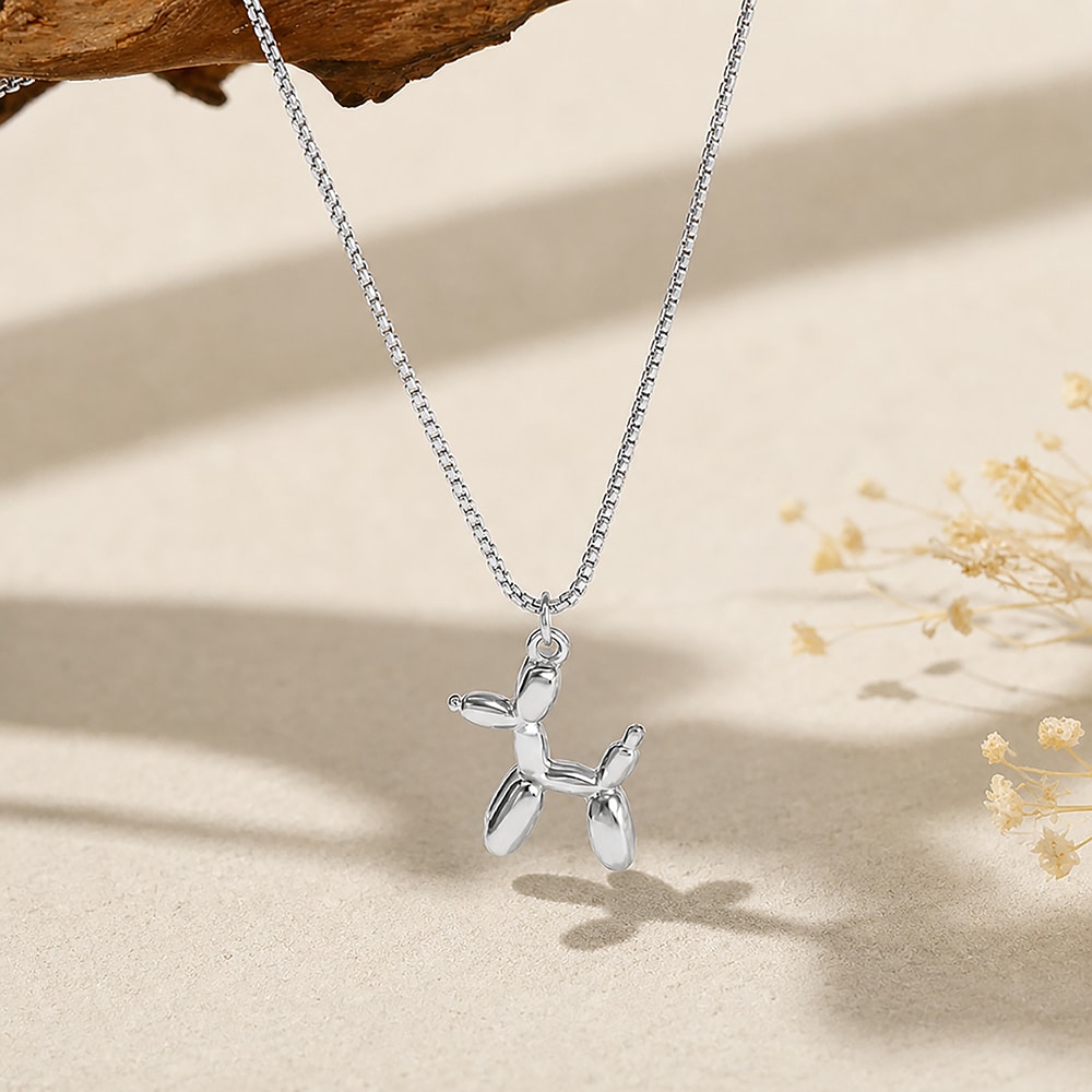 Playful Balloon Dog Necklace - Silver - Image 3
