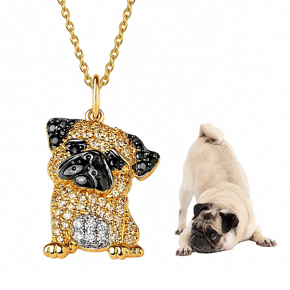 Pawfect Golden Glam Pug Necklace
