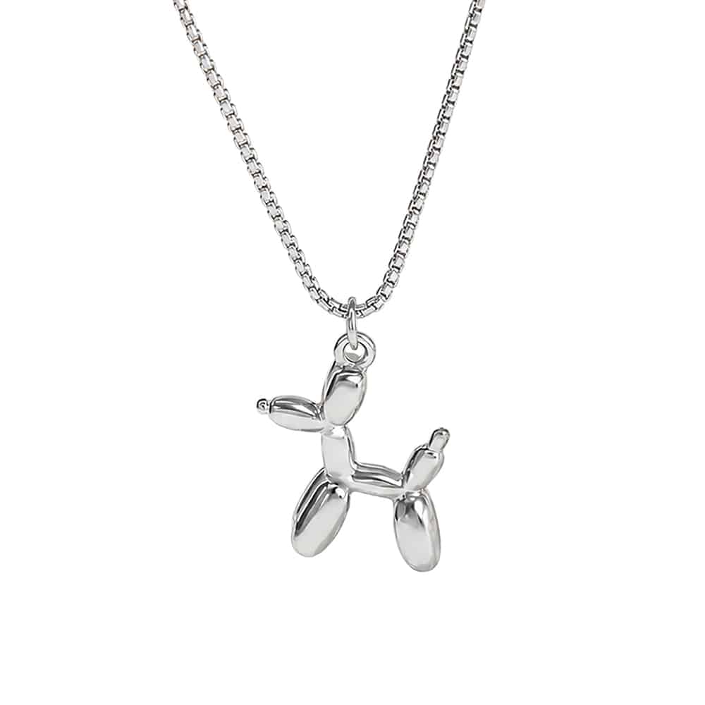 Playful Balloon Dog Necklace - Silver