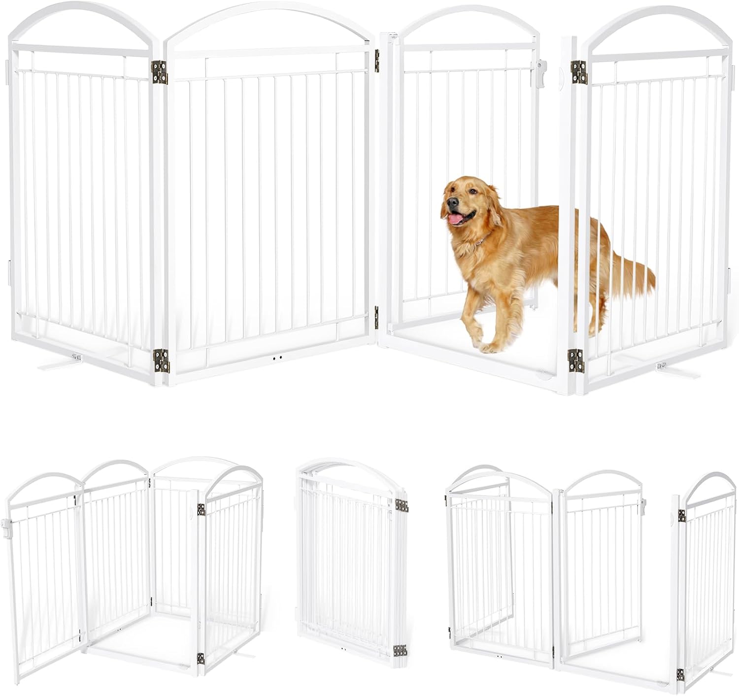 Full metal freestanding dog gate with walk-through door