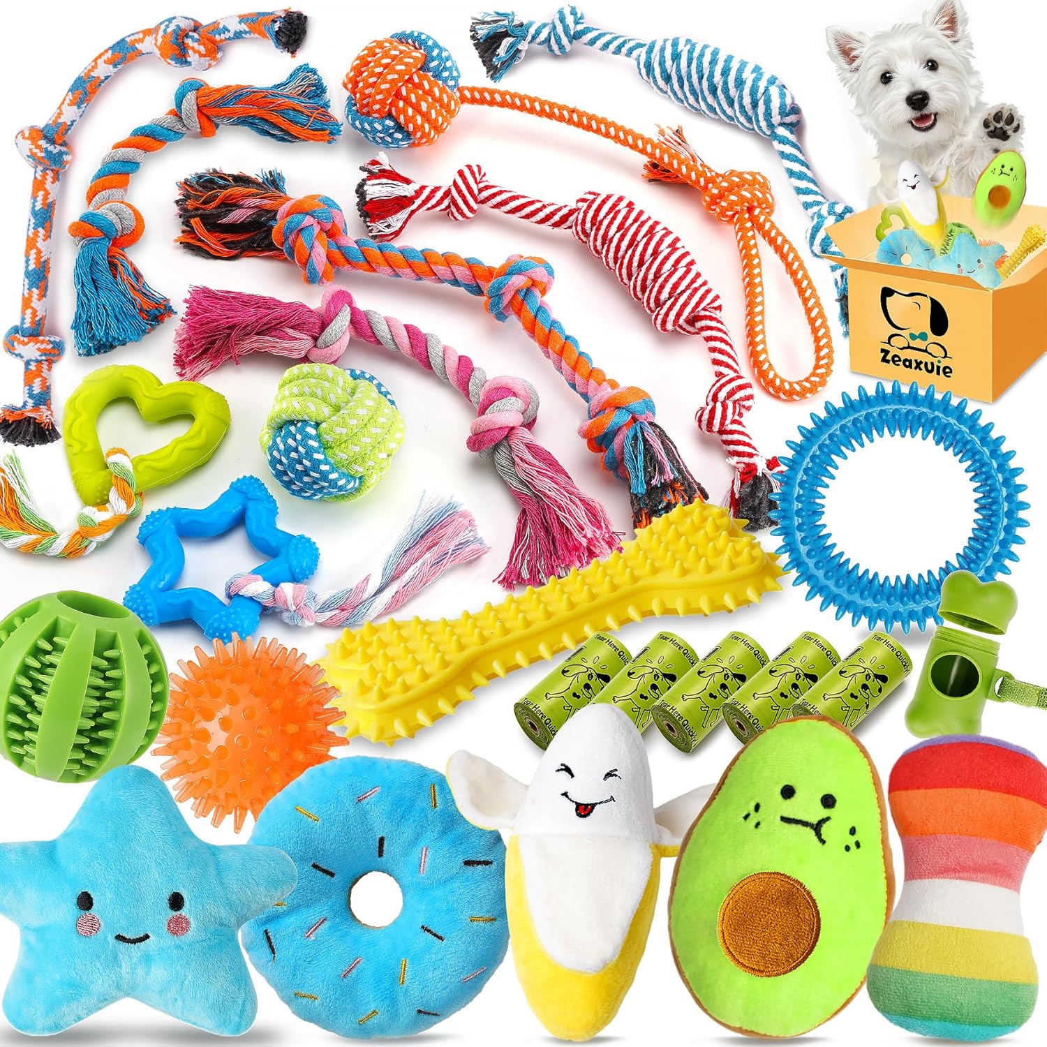 25 pack variety dog chew toys