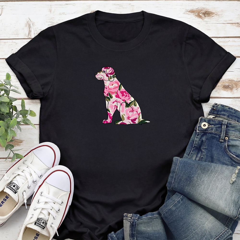 Floral Puppy Silhouette Standard Tee Black