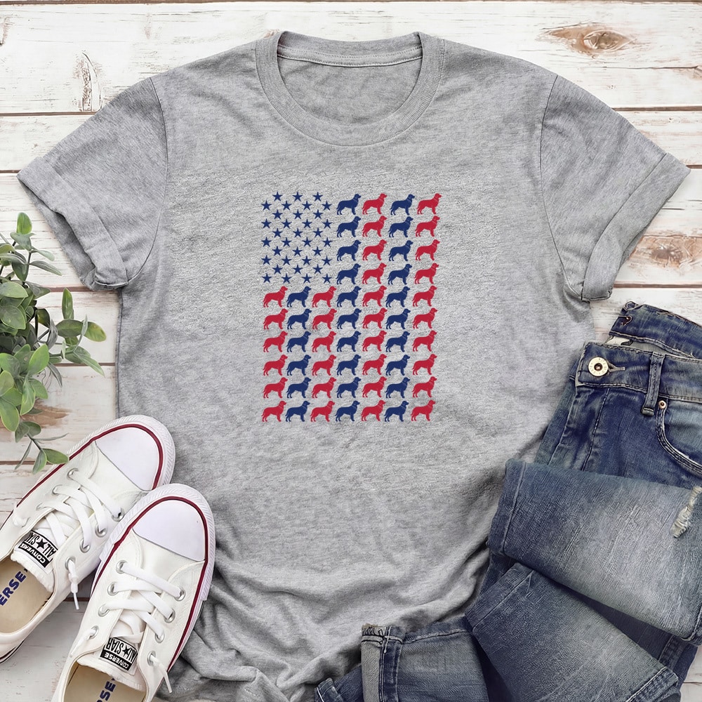 Dog Lover American Flag Standard Tee Heather Grey