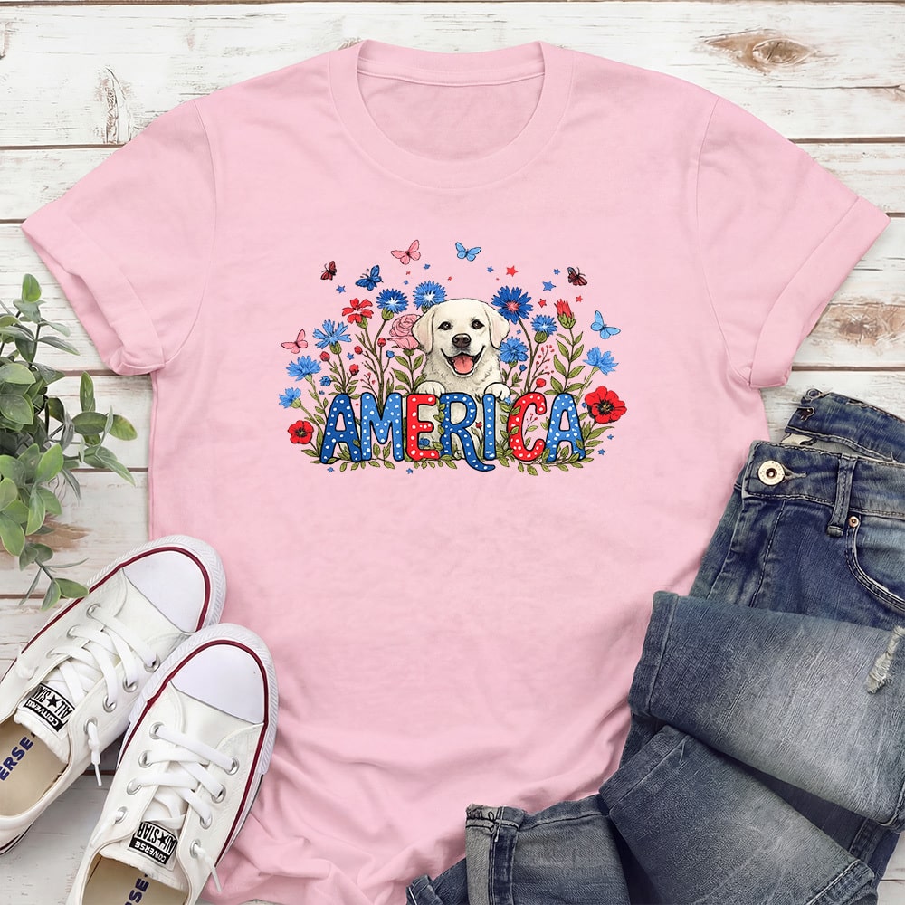 Patriotic Puppy Garden Standard Tee Light Pink