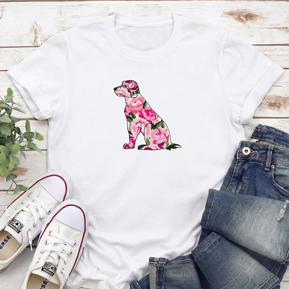 Floral Puppy Silhouette Standard Tee White