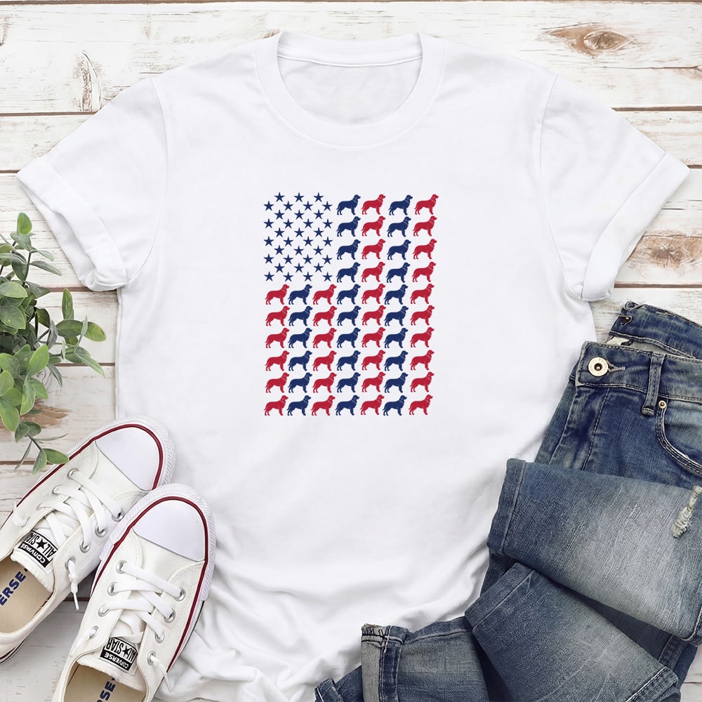 Dog Lover American Flag Standard Tee White