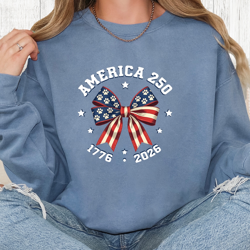 Comfort Colors America 250 Paw Bow Premium  Sweatshirt - Blue Jean