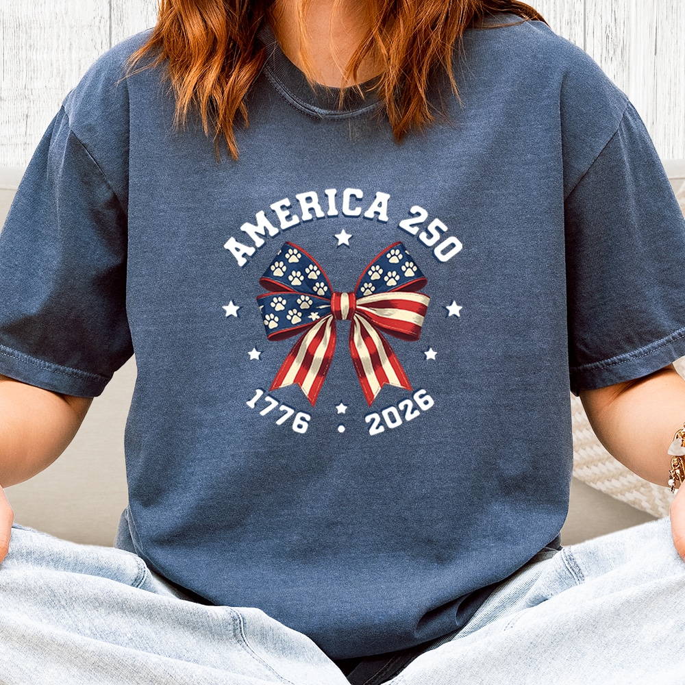 Comfort Colors America 250 Paw Bow Vintage Washed Tee - Denim