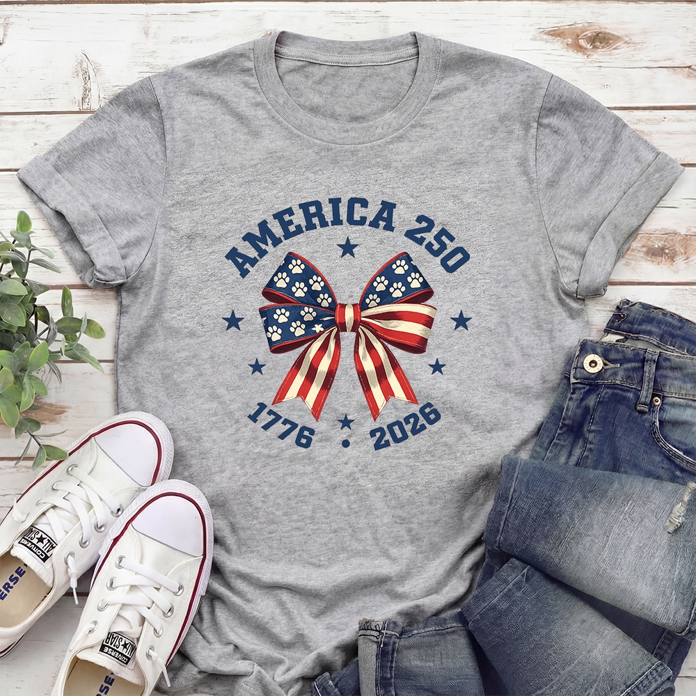 America 250 Paw Bow Standard Tee Heather Grey