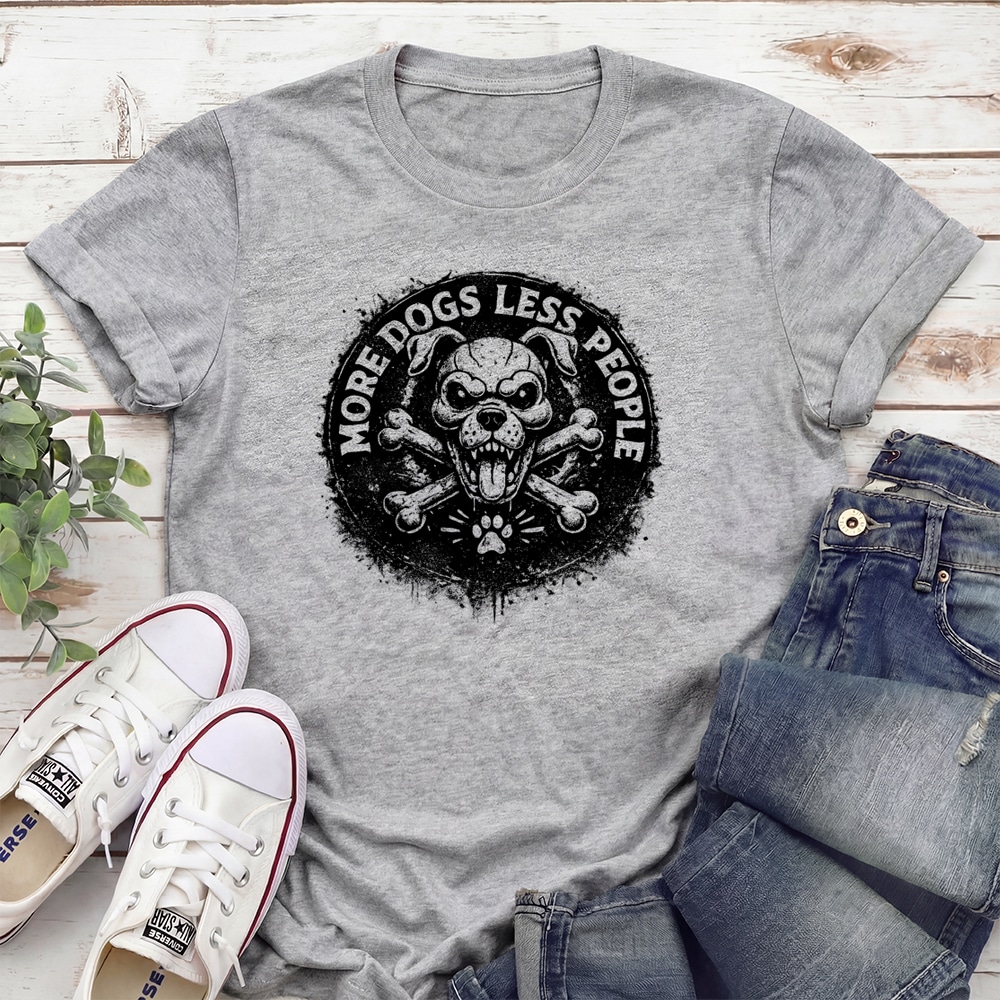 More Dogs Less People Antisocial Standard Tee Heather Grey