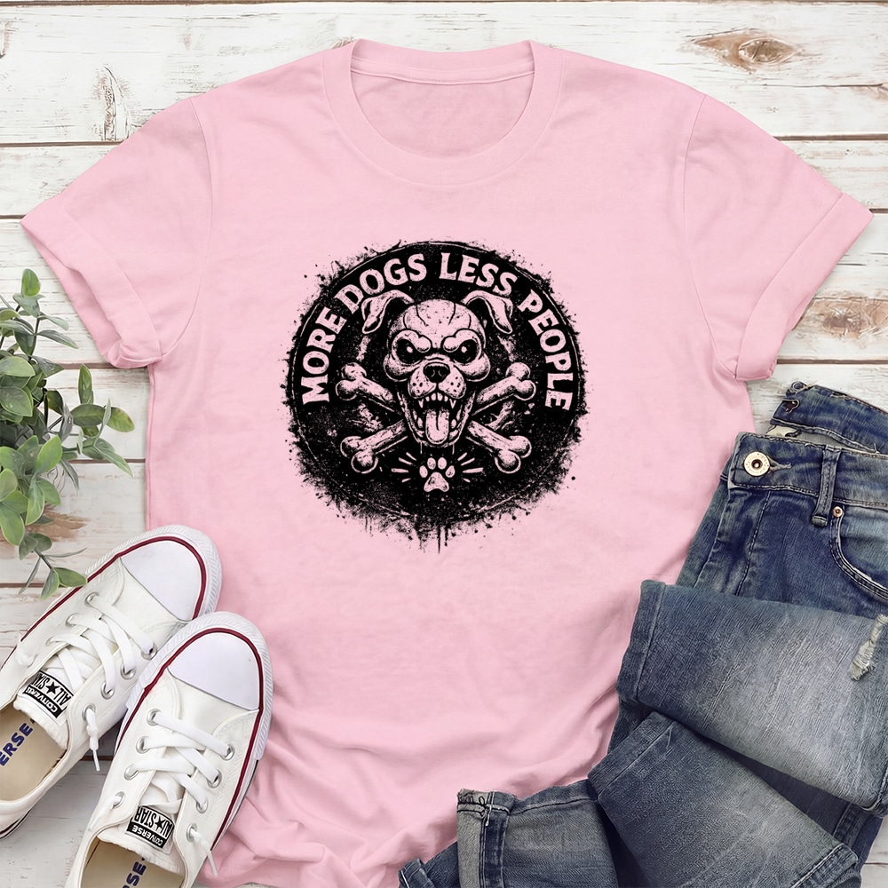 More Dogs Less People Antisocial Standard Tee Light Pink