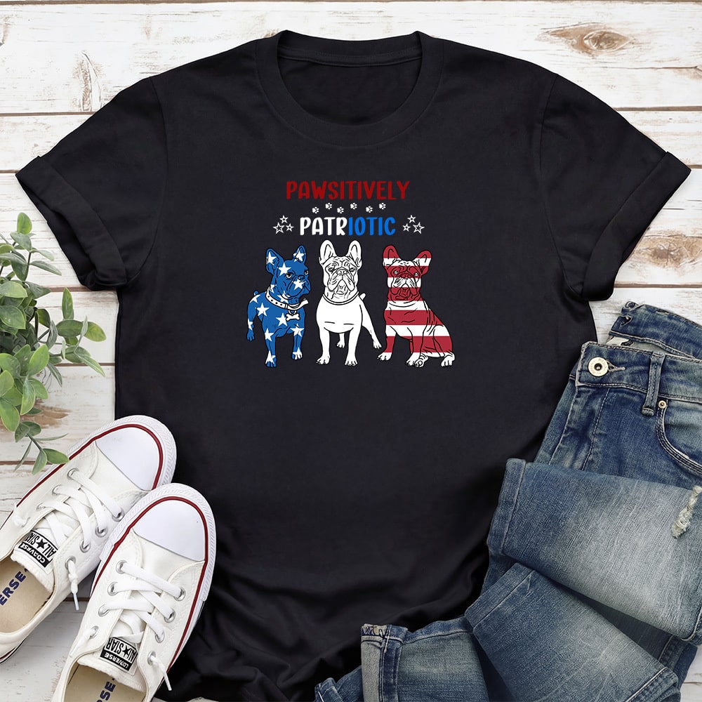 Pawsitively Patriotic French Bulldog Standard Tee Black