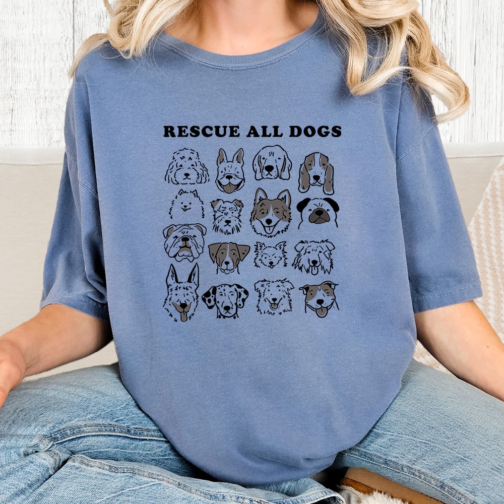 Comfort Colors Save Dogs Rescue Shirt Vintage Washed Tee - Blue Jean