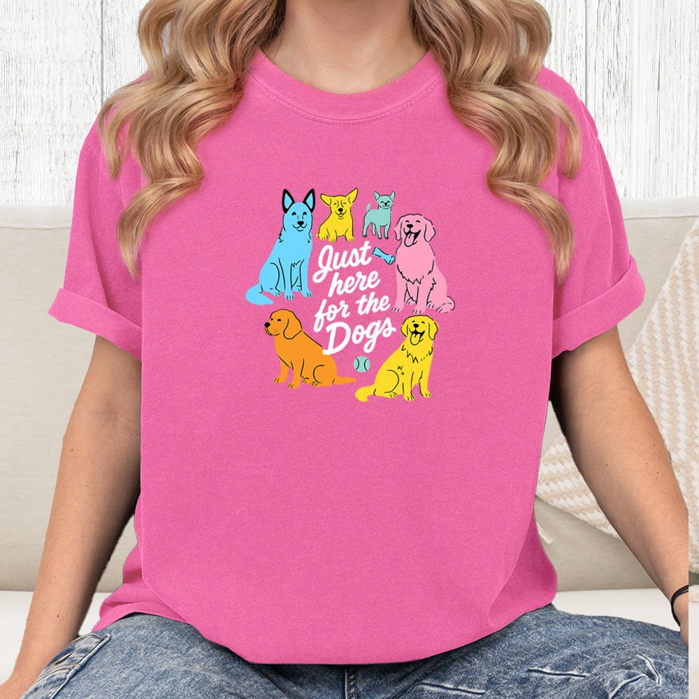 Comfort Colors Just Here For The Dogs Vintage Washed Tee - Crunchberry
