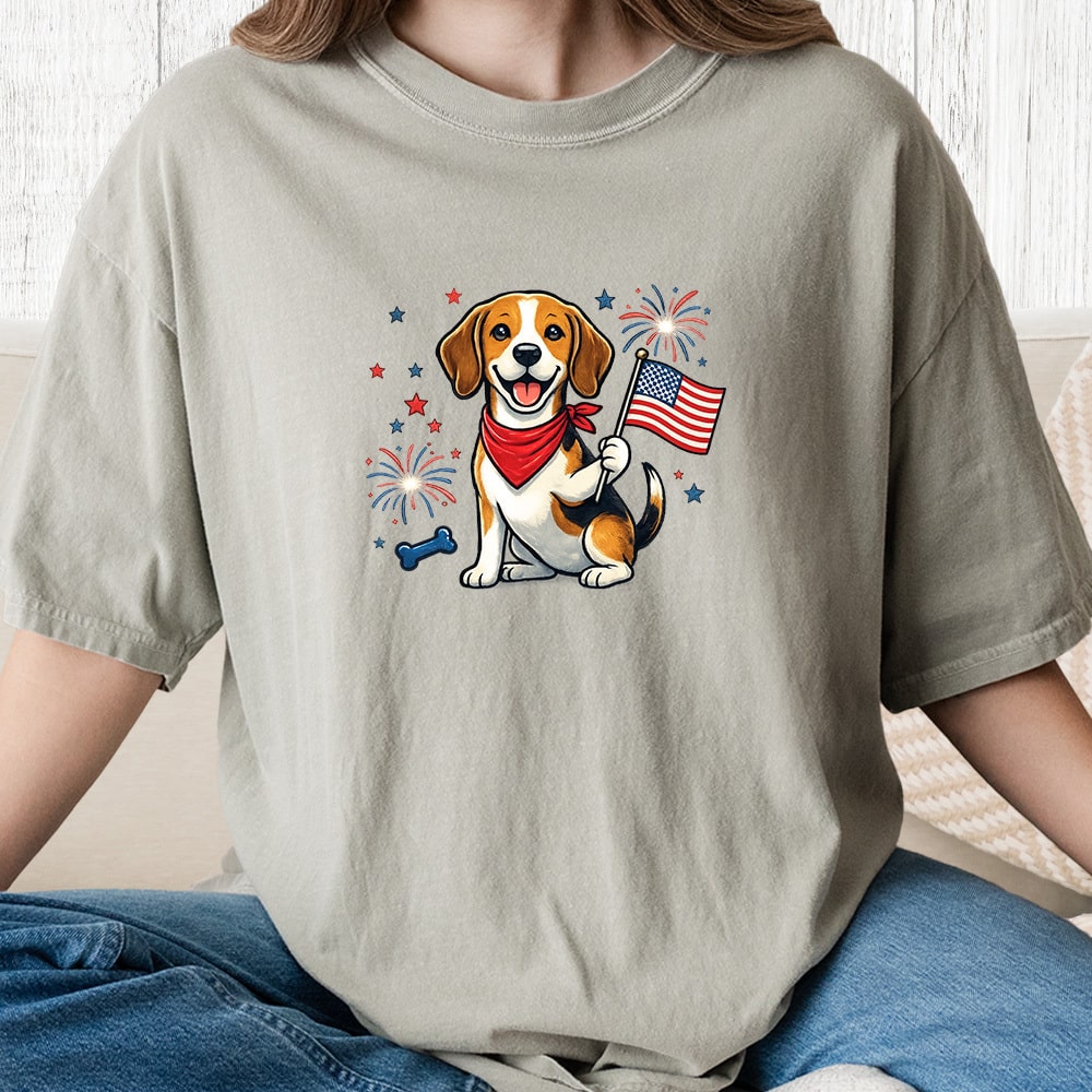 Comfort Colors Patriotic Beagle Vintage Washed Tee - Sandstone